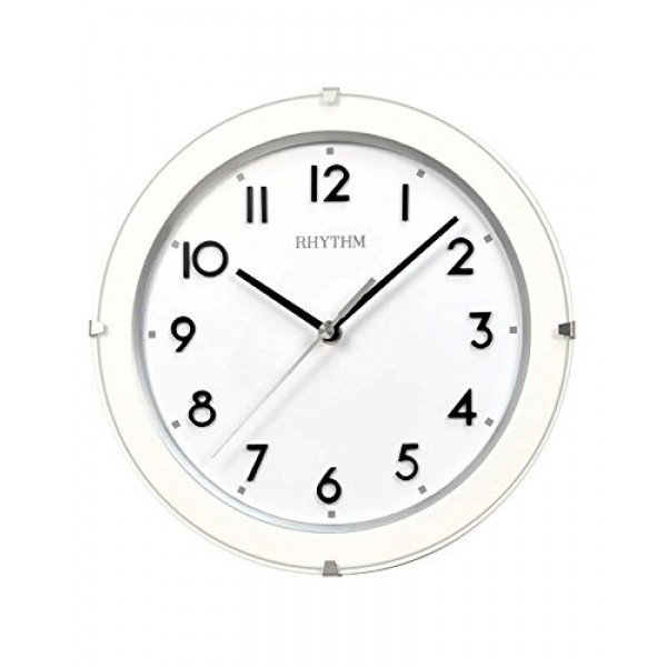 Rhythm Wooden Wall Clock 3D Numerals Convex Glass,Silent Silky Move White